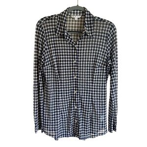 CAbi 736 Sheer Plaid Mesh Button Down Shirt